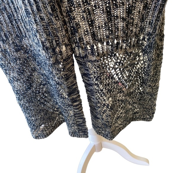 Moral‎ Fiber Cardigan Small Open Front Duster Blue Cream Crochet Lightweight - Picture 6 of 15